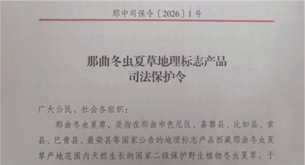 那曲冬蟲夏草地理標(biāo)志產(chǎn)品司法保護(hù)令